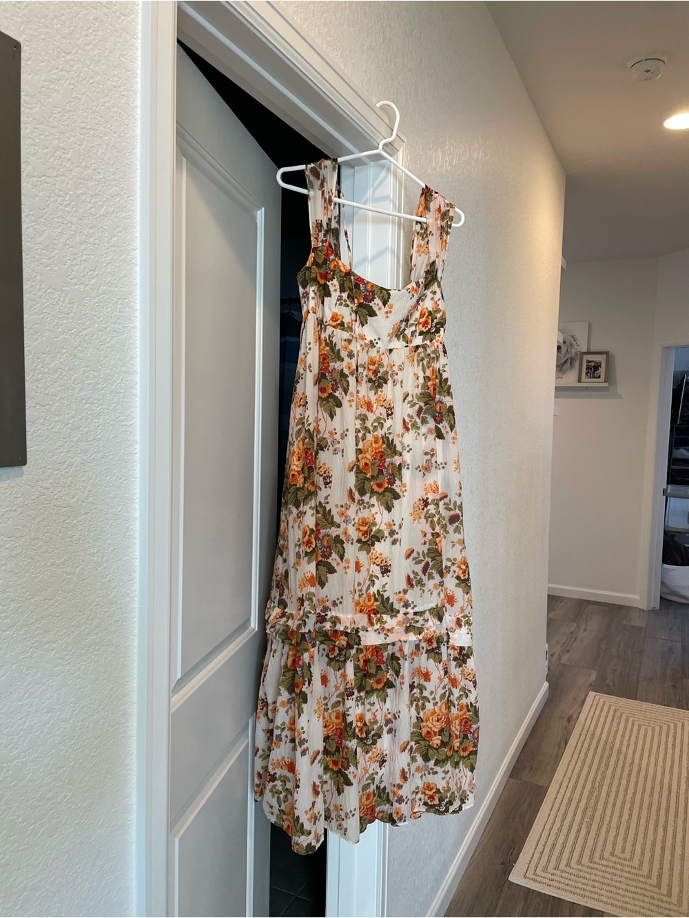Anthropologie Cream Floral Maxi Dress with Green and Orange Bouquet Print - Picture 4 of 6